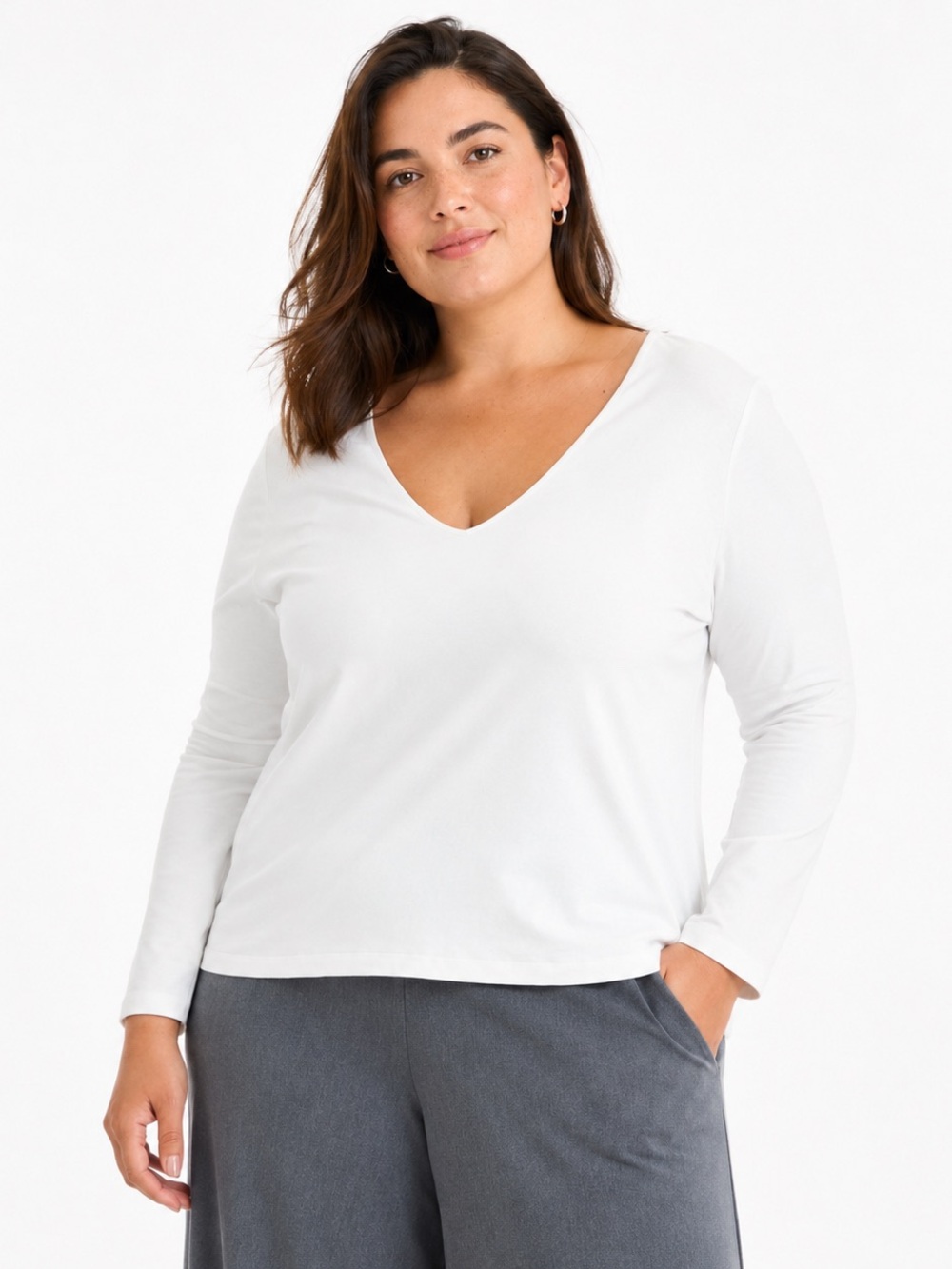 A New Day Women's Sculpt Long Sleeve V-Neck Top White Size XXL